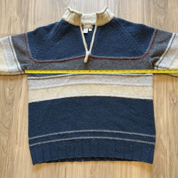 Vtg The Territory Ahead L 1/4 Zip Pullover Wool Nylon Sweater Striped Blue EUC - Picture 3 of 7